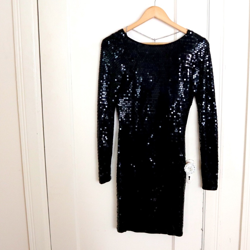 Michael Kors Long-Sleeve Sequin Cowl-Back Dress